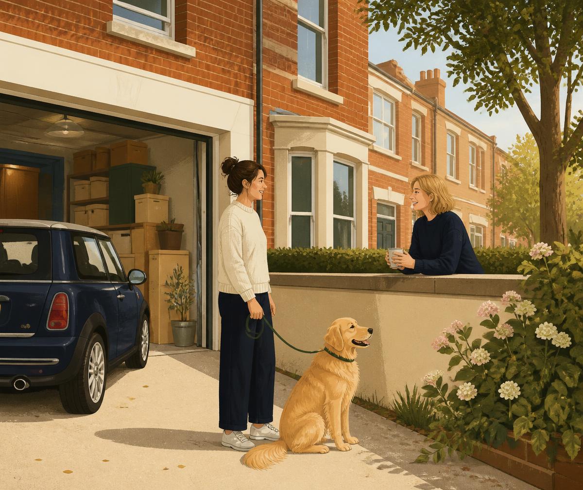 Dublin neighbours sharing a garage of storage boxes, a driveway parking space and care for a local dog